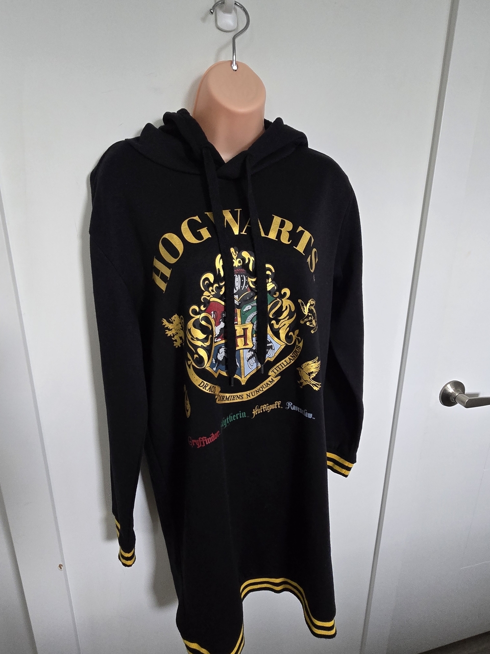 Black Crewneck Hoodie Dress with Hogwarts Crest